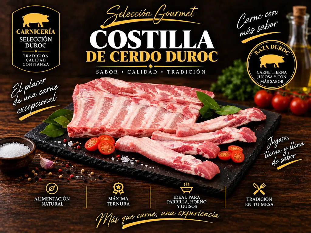 Costillas de Cerdo Duroc (Bandeja de 1kg, pieza entera o troceada) Costillas de Cerdo Duroc (Bandeja de 1kg, pieza entera o troceada)