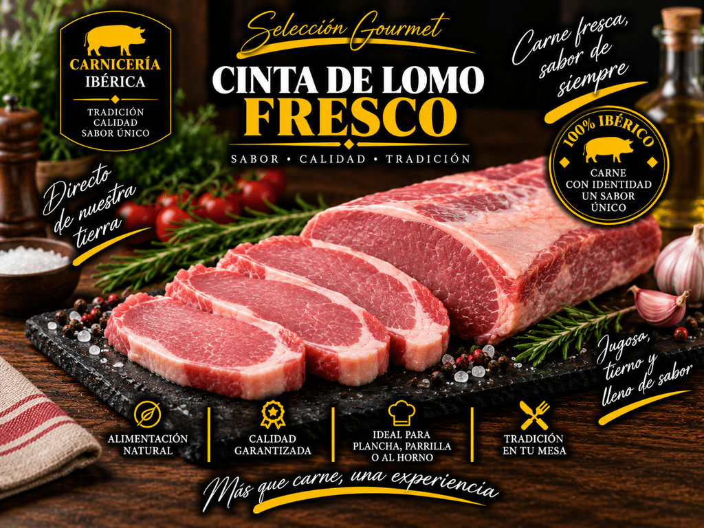 Cinta de Lomo Fresco (Bandeja de 1 kg, pieza entera o fileteada) Cinta de Lomo Fresco (Bandeja de 1 kg, pieza entera o fileteada)